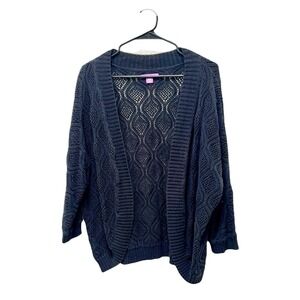 VTG Women's Black Open Knit Cardigan Sweater Loose Fit 16 18W